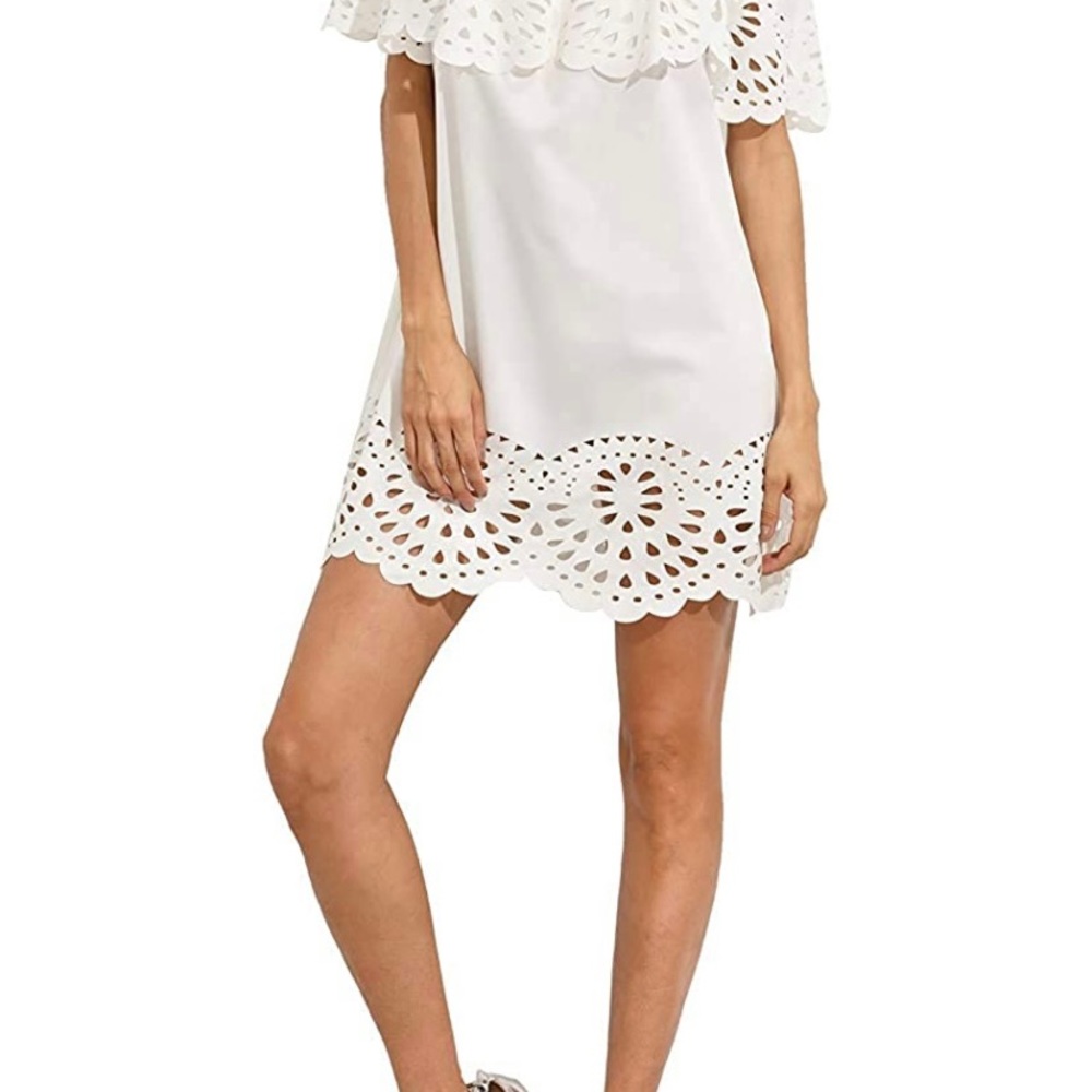 Off Shoulder Ruffle Tunic Shift Dress